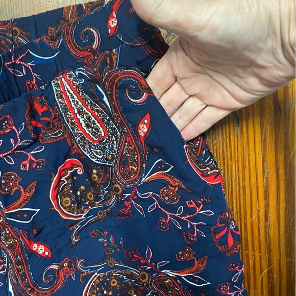 Blu Pepper Ladies Paisley Print Wide-Leg Pull On Pants Size M Navy Red Tassels - Picture 5 of 12